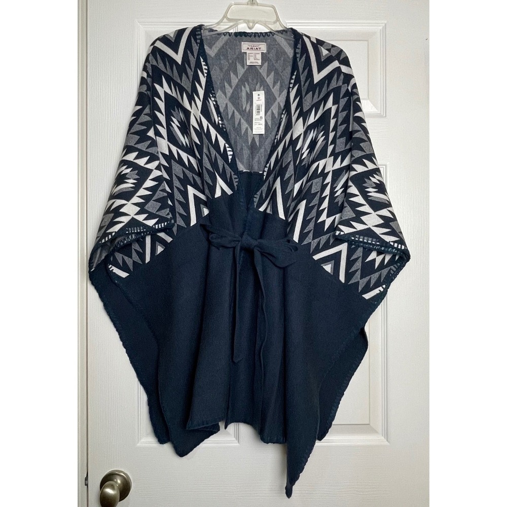 Ariat Women's Dust Darlin Wrap Midnight Navy Geometric Southwest Poncho‎ S M NWT